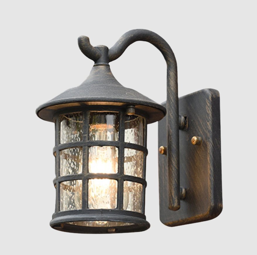 Lanterne en Verre Grains Lampe Murale Style Campagnard Lumière Unique Extérieure | Bronze/Noir | Valuna