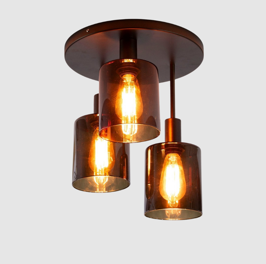 Plafonnier Industriel Mason 3‑Lumières | Luminaire Métallique Marron Style Cage | Valuna
