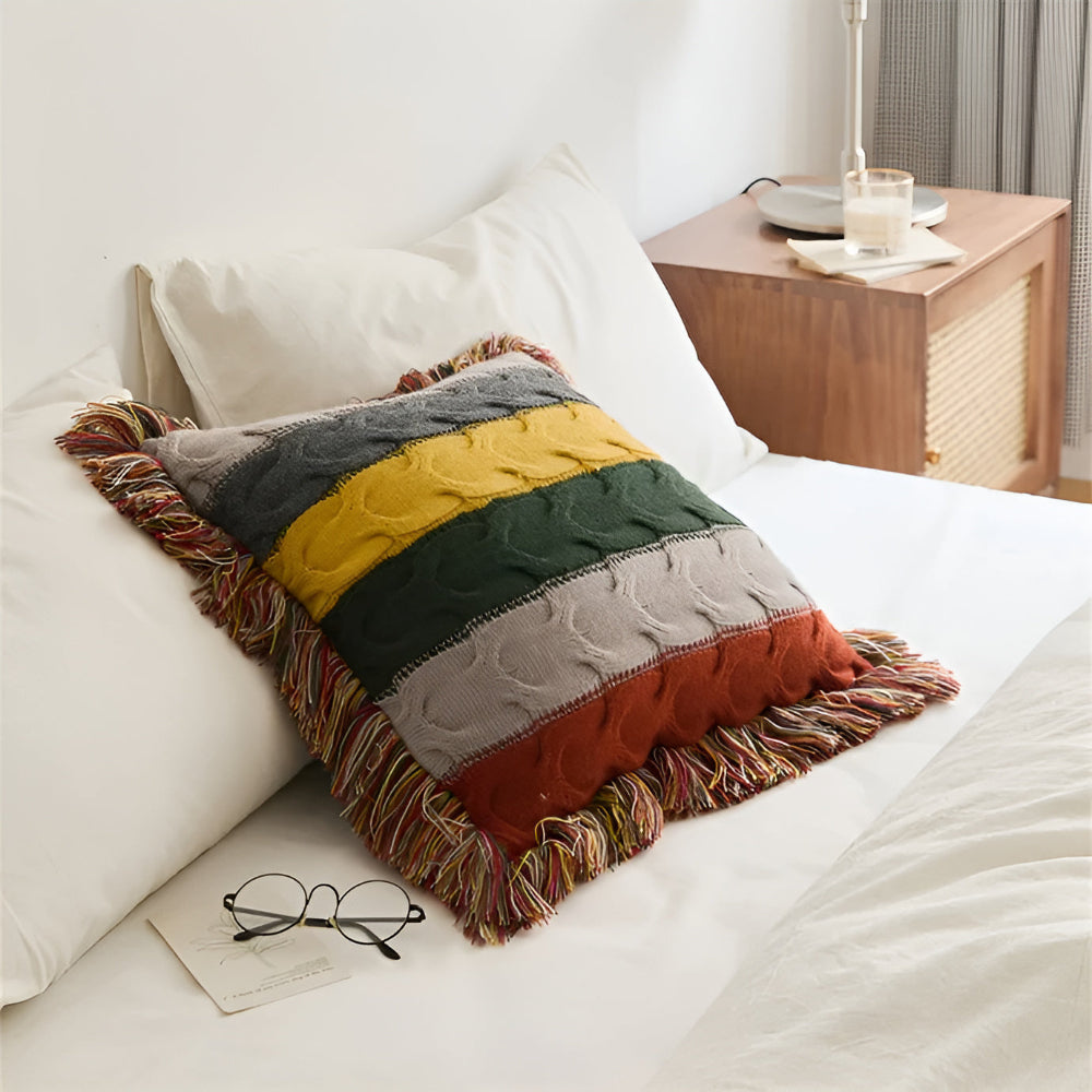 ColorRay | Coussin Tricoté à Rayons Colorés – Style Doux & Moderne | Valuna