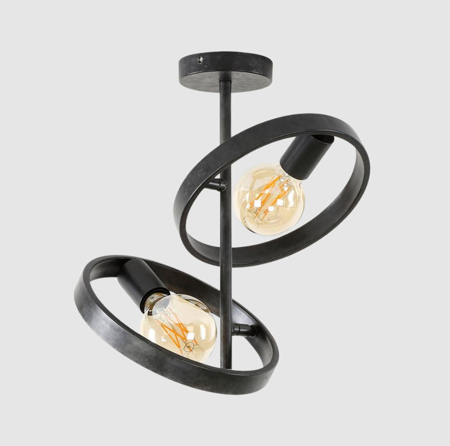 Plafonnier Industriel Otan 2 Lumières | Lampe Métal Charbon Moderne | Valuna