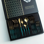 LuxuryCut | Ensemble De Couverts 24 Pièces En Acier Inoxydable Doré – Couteaux, Fourchettes Et Cuillères | Valuna