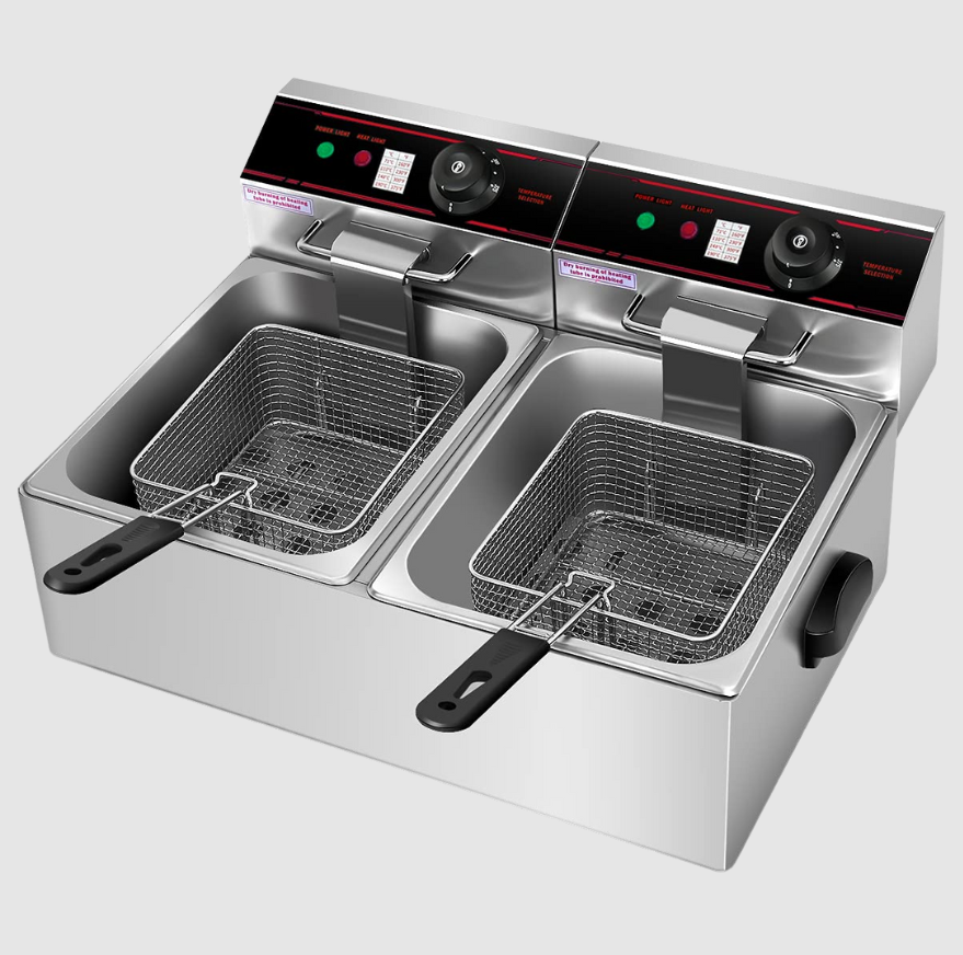 Friteuse Professionnelle 3400 W à Double Cuve | 12,8 QT en Acier Inoxydable | Valuna