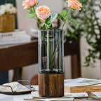 GlassWood Elegance | Vase En Verre De Luxe Avec Base En Bois – Design Élégant & Moderne | Valuna