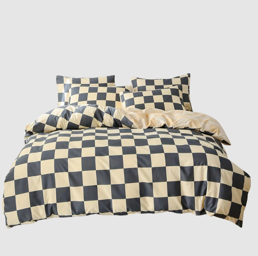 Housse de Couette à Carreaux Moderne | 3 Pièces de Literie | Valuna