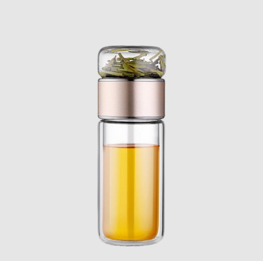TeaFusion Bouteille Infuseur 2‑en‑1 à Double Paroi | Flacon en Verre Isolé pour Thé en Feuilles | Valuna