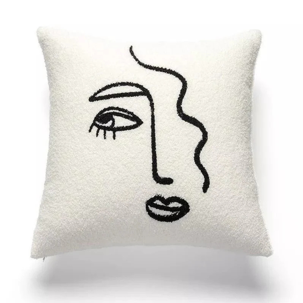 FaceArtCushion | Housse de Coussin Art Visage Abstrait – Déco Moderne & Élégante | Valuna