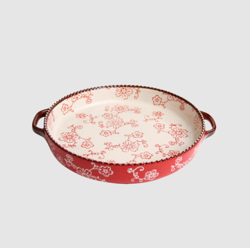 Plat à Four Céramique Sakura Peint à la Main | Motif Fleur de Cerisier | Valuna