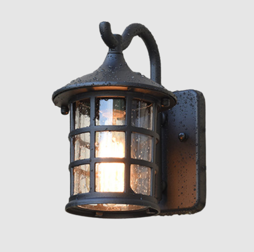 Lanterne en Verre Grains Lampe Murale Style Campagnard Lumière Unique Extérieure | Bronze/Noir | Valuna