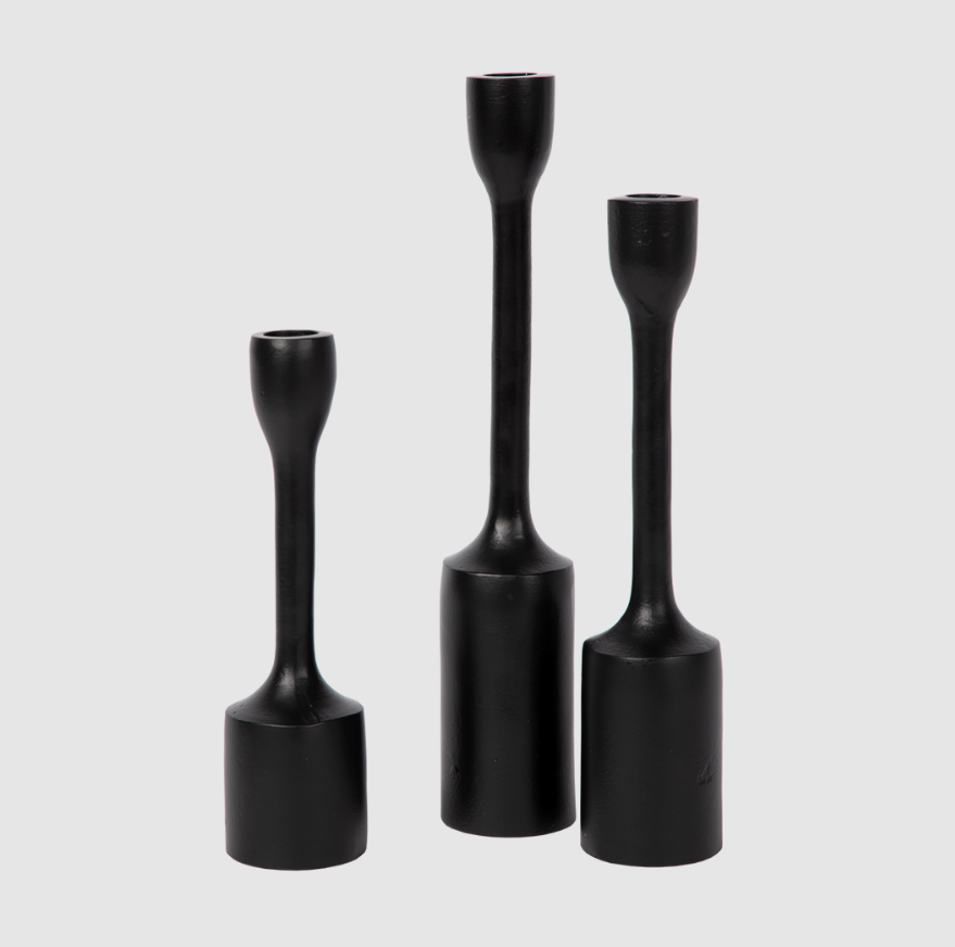 Bougeoir Noir Mat Orso | Trio Élégant pour Ambiance Sophistiquée | Valuna