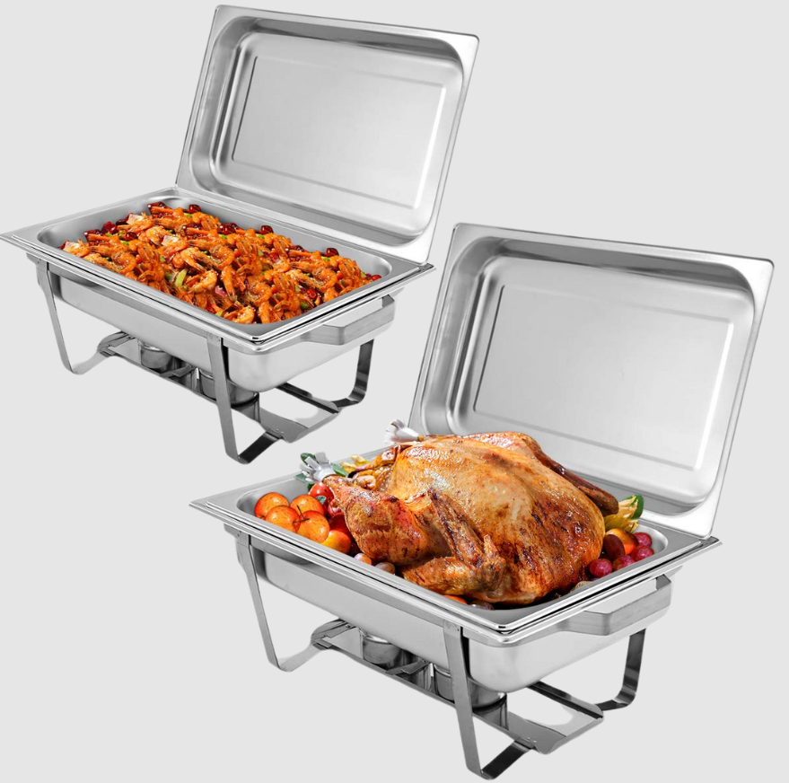 Ensemble 2 × 9 Qt Chauffe‑Plat en Acier Inoxydable | Pour Buffets Professionnels | Valuna