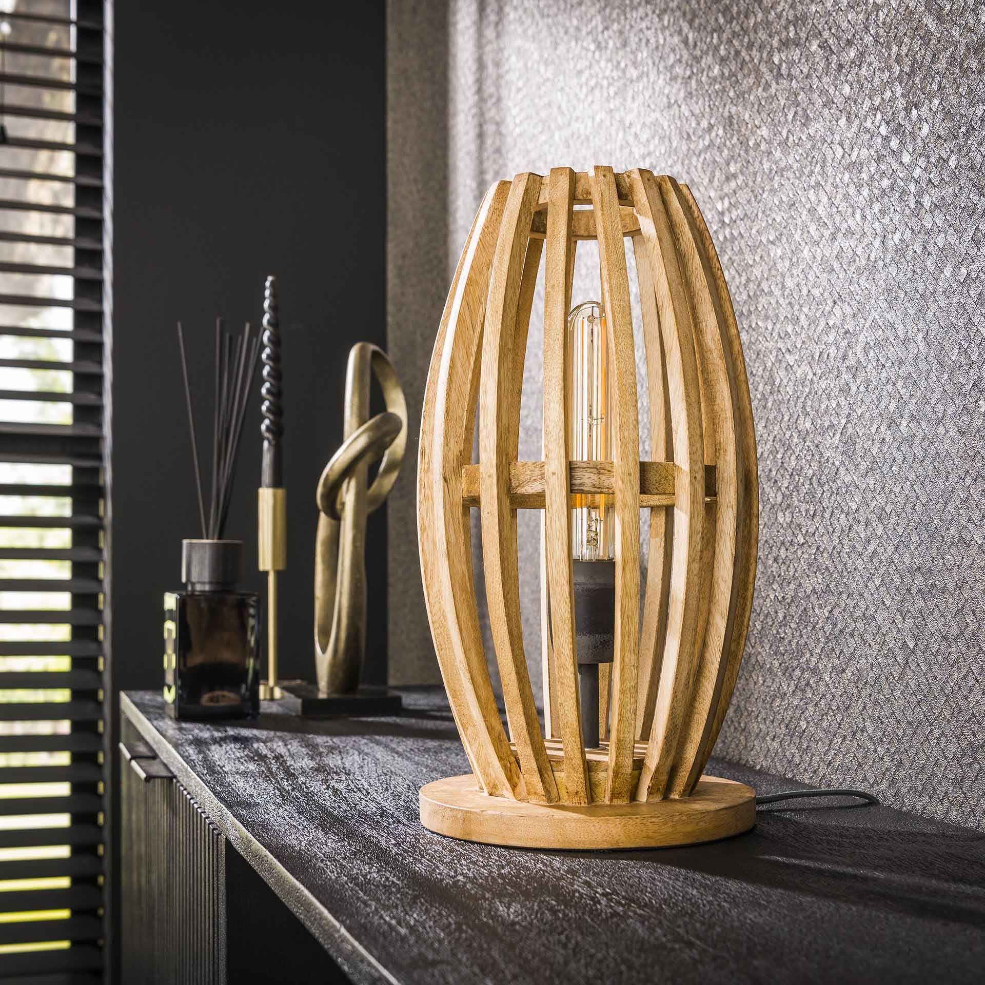 Lampe de Table Jalou en Bois de Manguier | Lumière Sculpturale Naturelle | Valuna