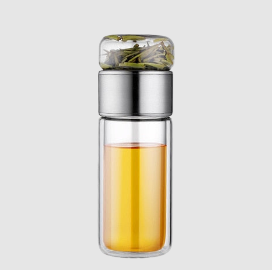 TeaFusion Bouteille Infuseur 2‑en‑1 à Double Paroi | Flacon en Verre Isolé pour Thé en Feuilles | Valuna