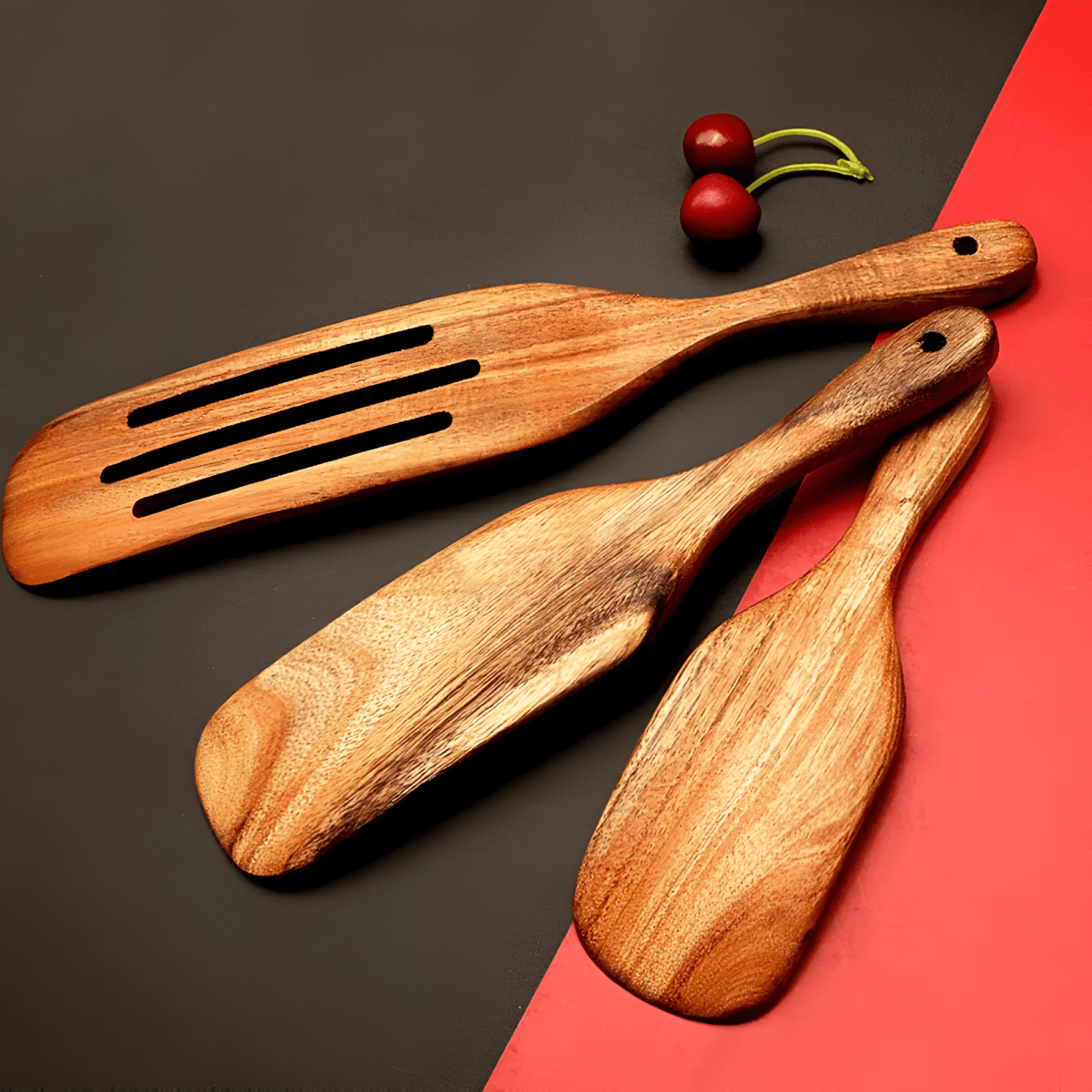 PureTeak | Ensemble D'Ustensiles De Cuisine En Bois De Teck 100 % Doux Pour Les Poêles Et Durable | Valuna
