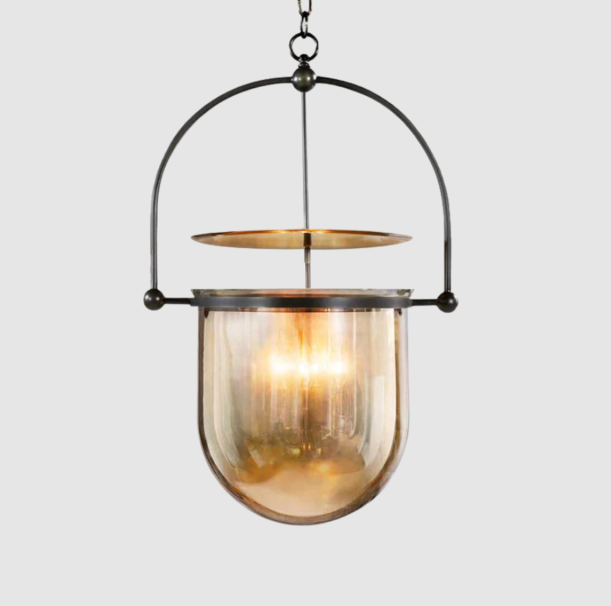 Suspension en Verre Dôme Moderne Métal | 1 Lumière Noir/ Laiton Lampe Suspendue Loft | Valuna