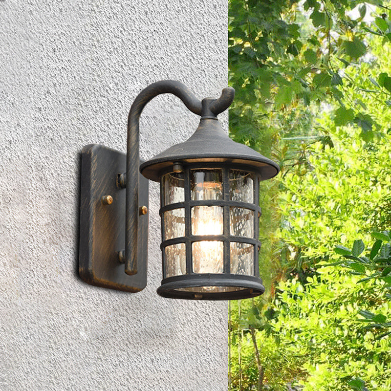 Lanterne en Verre Grains Lampe Murale Style Campagnard Lumière Unique Extérieure | Bronze/Noir | Valuna