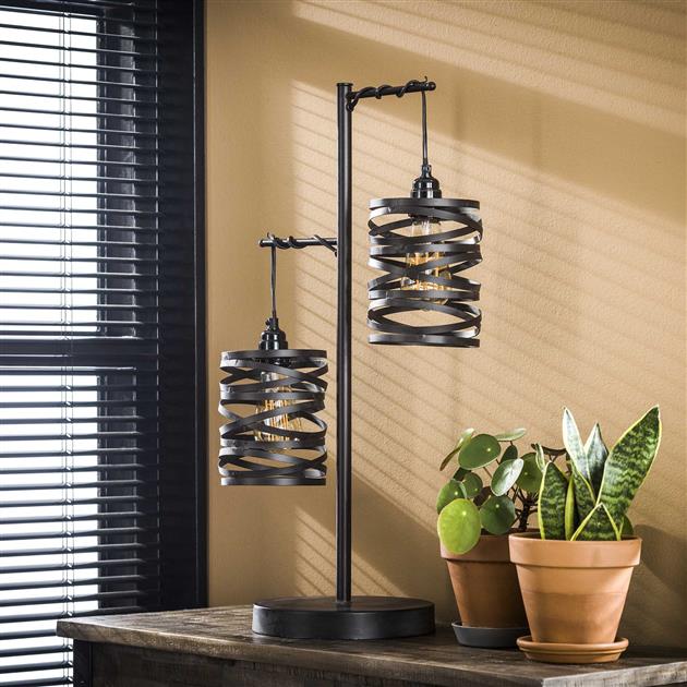 Lampe de Table Spin Duo Industrielle | Métal Noir 2 Luminaires | Valuna
