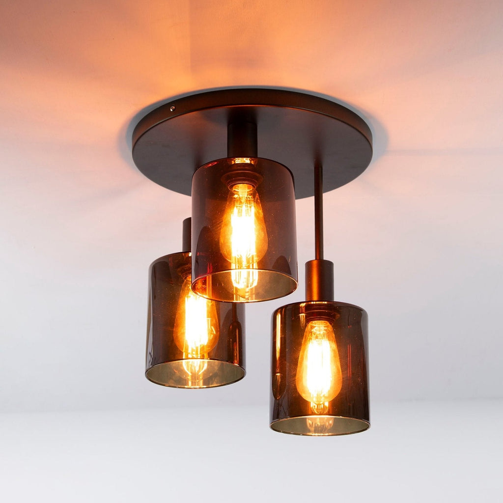 Plafonnier Industriel Mason 3‑Lumières | Luminaire Métallique Marron Style Cage | Valuna