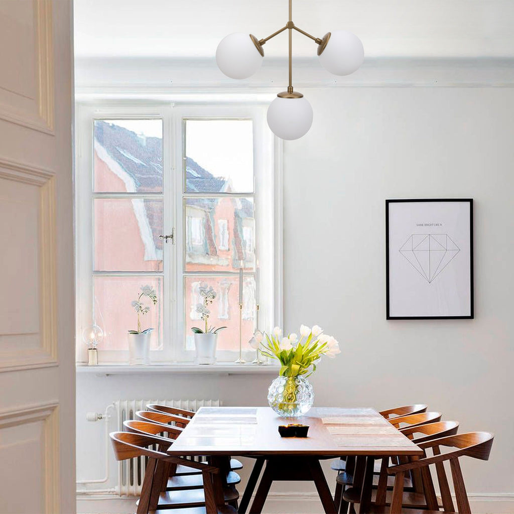 Suspension Polaris 3‑Lumières en Verre Blanc | Lumière Moderne & Épurée pour Intérieurs Contemporains | Valuna