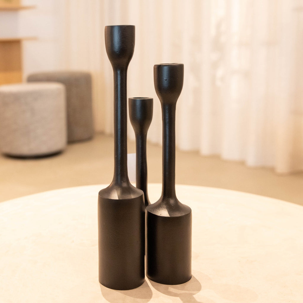 Bougeoir Noir Mat Orso | Trio Élégant pour Ambiance Sophistiquée | Valuna