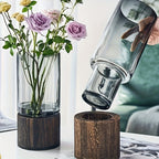 GlassWood Elegance | Vase En Verre De Luxe Avec Base En Bois – Design Élégant & Moderne | Valuna