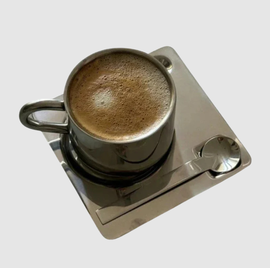 Tasse à Café en Acier Inoxydable et Plateau | Vaisselle Moderne Pour La Maison et le Bureau | Valuna