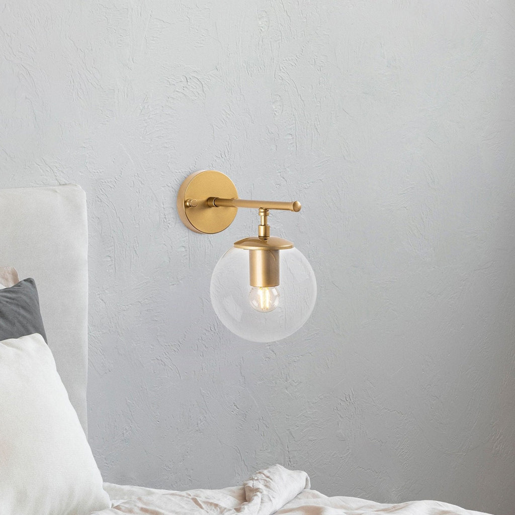 Applique Murale Obsidian Verre Clair Doré | Lampe Murale Globe Métal | Valuna