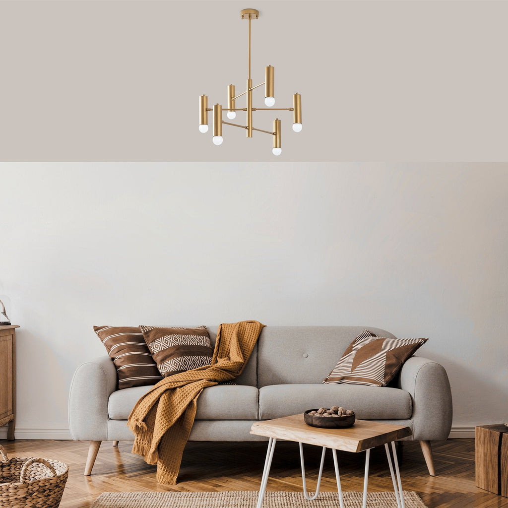 Suspension Arctic 6‑Lumières en Métal Doré | Éclairage Grand Luxe pour Espaces Spacieux | Valuna