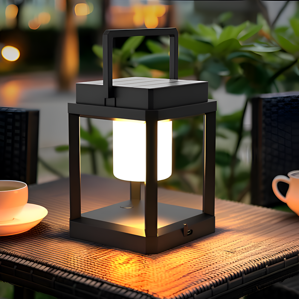 BlackQuad Lanterne | Sol & USB Rechargeable Éclairage de Jardin - Lampe Solaire Portable pour le Jardin | Valuna