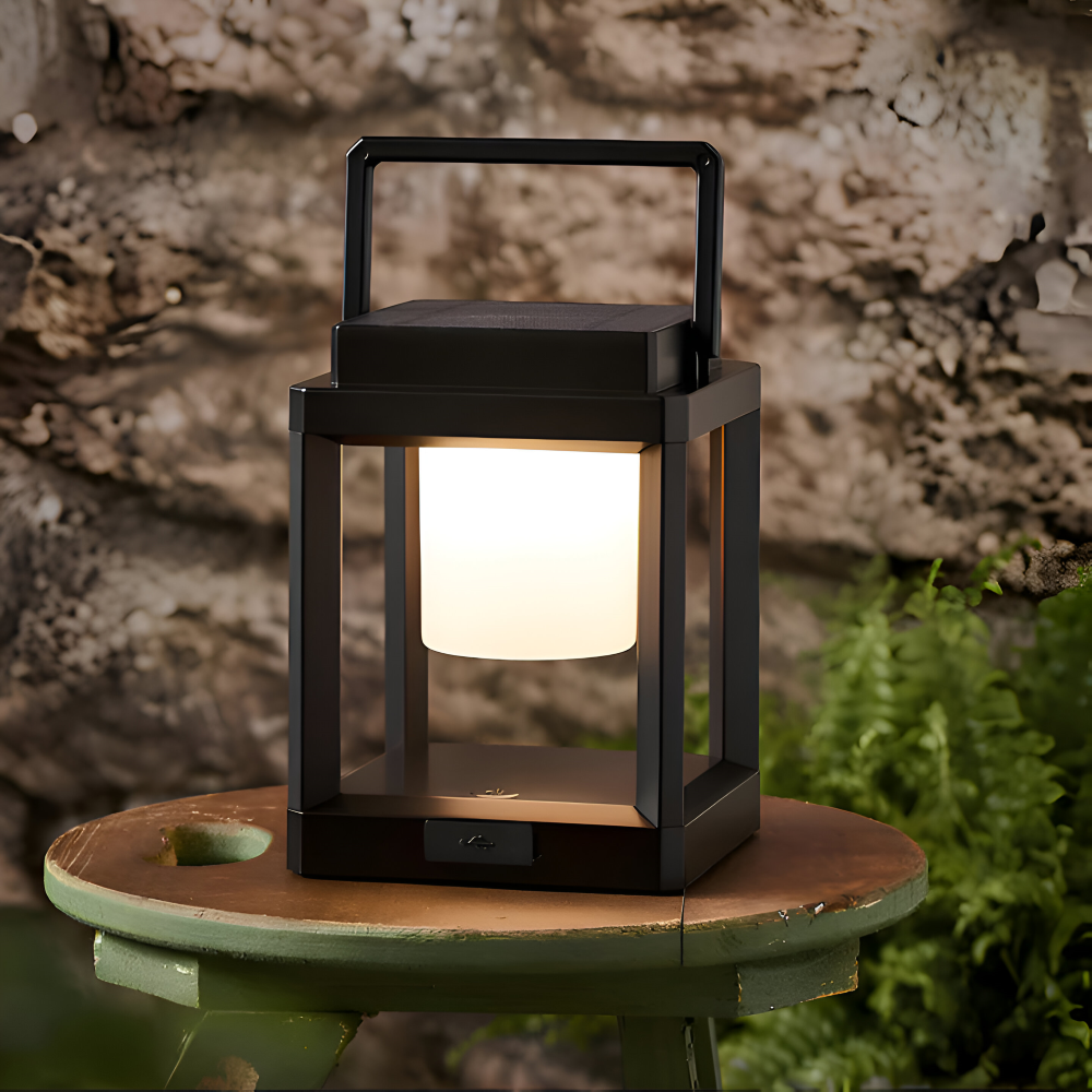 BlackQuad Lanterne | Sol & USB Rechargeable Éclairage de Jardin - Lampe Solaire Portable pour le Jardin | Valuna