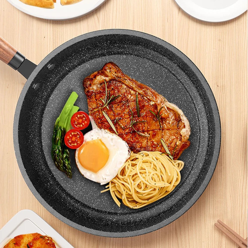 GastriQon | Poêle Antiadhésive En Pierre Maifan 30 Cm Avec Couvercle Pour Cuisinières À Gaz Et À Induction | Valuna