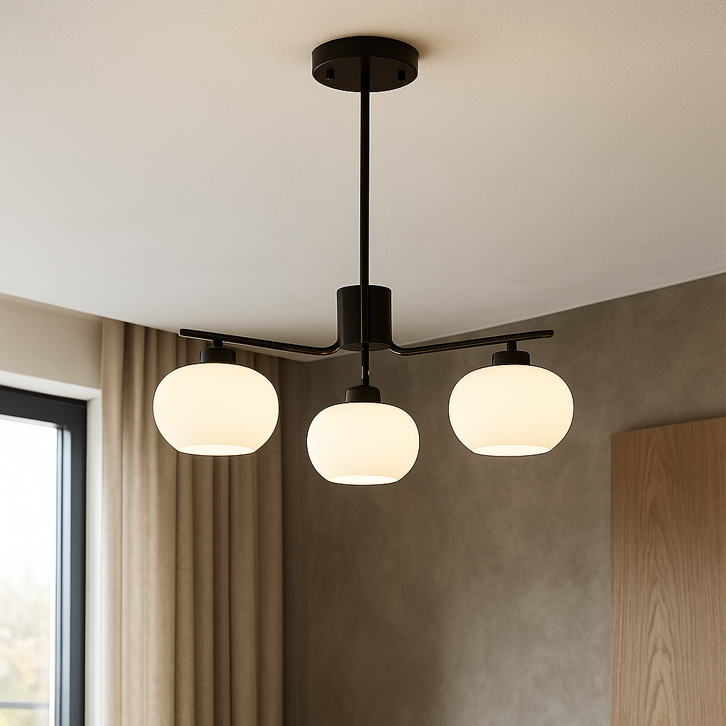 Lustre Bauhaus LED En Verre Dépoli Et Métal Pour Chambre - Valuna