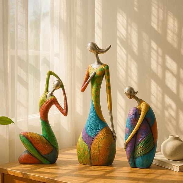 Abstrait | Sculpture En Résine Avec Détails Métalliques | Valuna