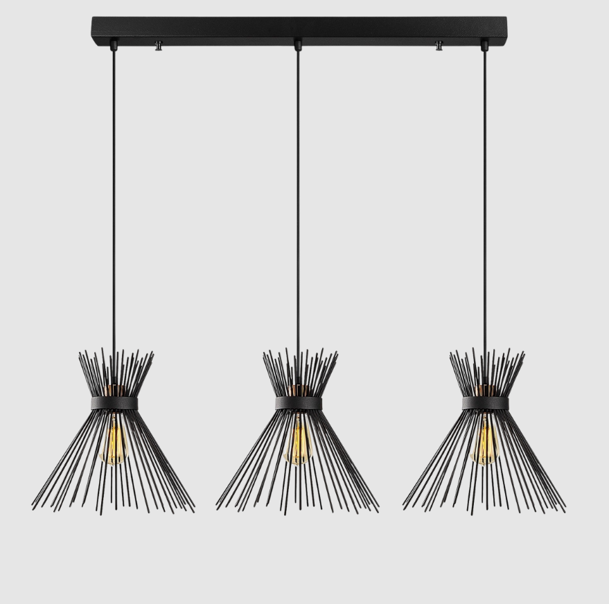 Suspension Lyric 3‑Lumières en Métal Noir | Déclaration Industrielle Élégante pour Salle à Manger | Valuna