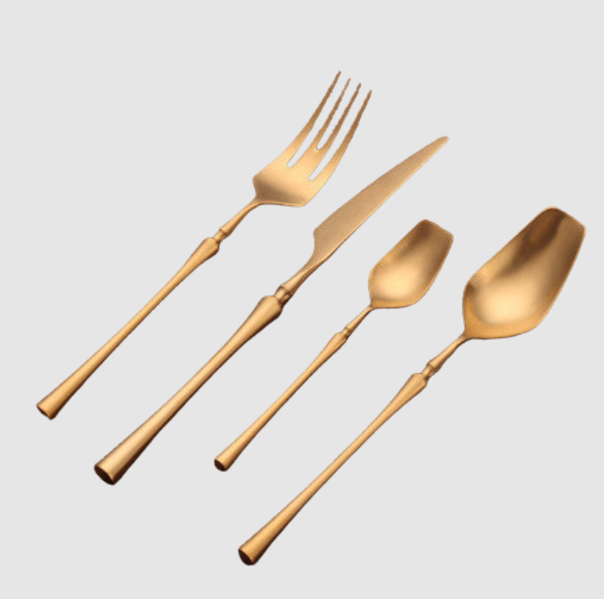Couverts Venice Gold | Ensemble Élégant en Acier Inox 18/10, Ton Rose & Doré | Valuna