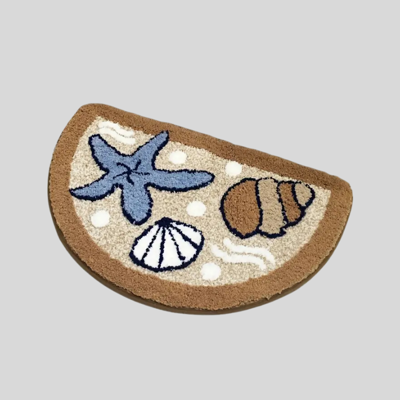 Bademåtte Håndtuftet Med Havfigurer Bomuld Maskinvaskbar - Valuna