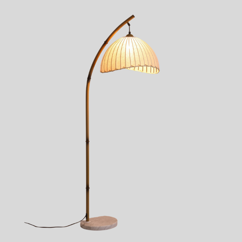 Lampe Sur Pied En Bambou Avec Abat-Jour En Tissu LED E27 - Valuna