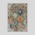 Tribal Retro | Tapis Vert Polyester Lavable Antidérapant Pour Salon | Valuna