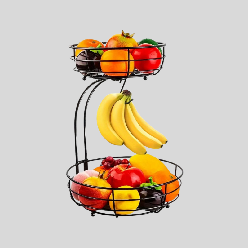 Nordiva | Support À Fruits À 2 Étagères Avec Porte-Bananes Design Scandinave | Valuna