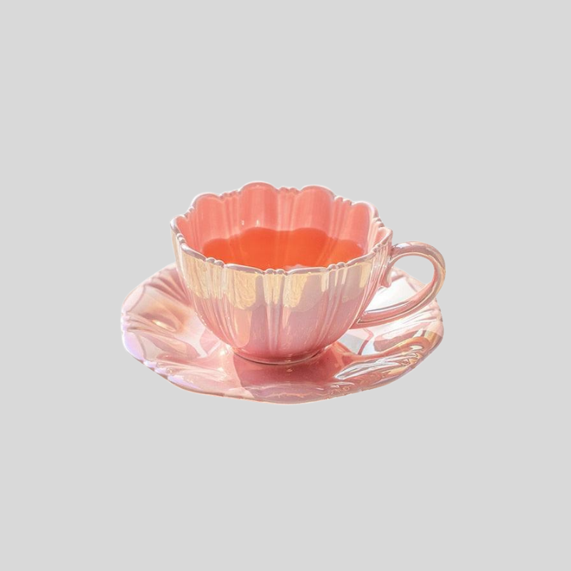 Tasse en Porcelaine avec Soucoupe en Forme de Fleur - Valuna