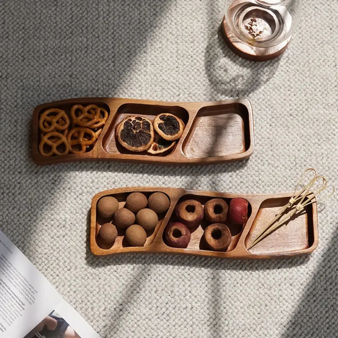 Minimaliste Plateau De Service En Bois Avec Compartiments - Valuna