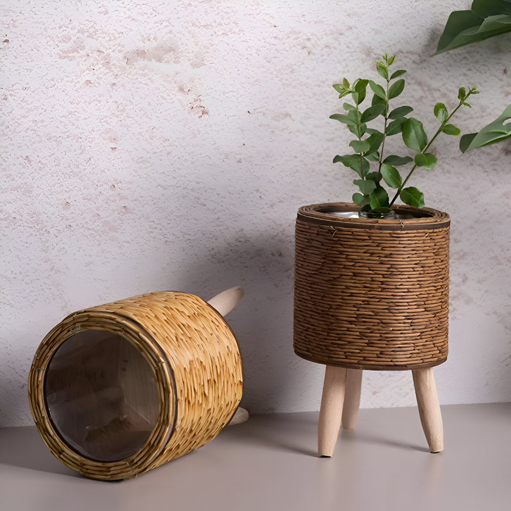 FauxRattan | Pot De Plante Rustique Fait Main – Panier À Fleurs Décoratif | Valuna