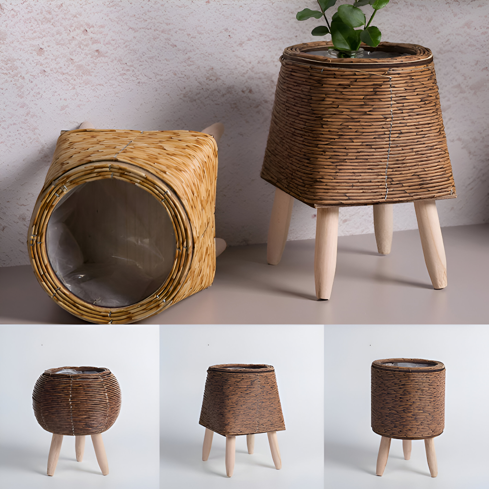 FauxRattan | Pot De Plante Rustique Fait Main – Panier À Fleurs Décoratif | Valuna