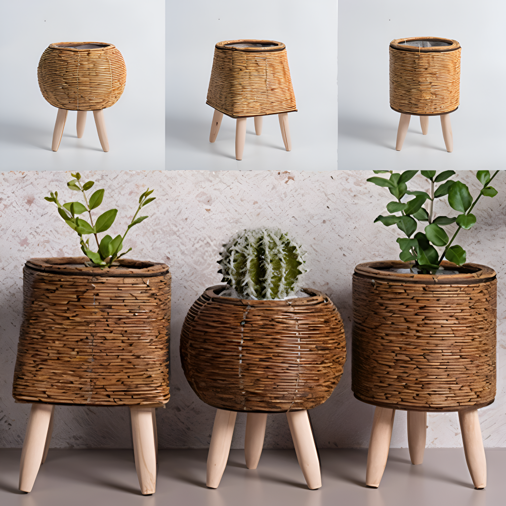 FauxRattan | Pot De Plante Rustique Fait Main – Panier À Fleurs Décoratif | Valuna