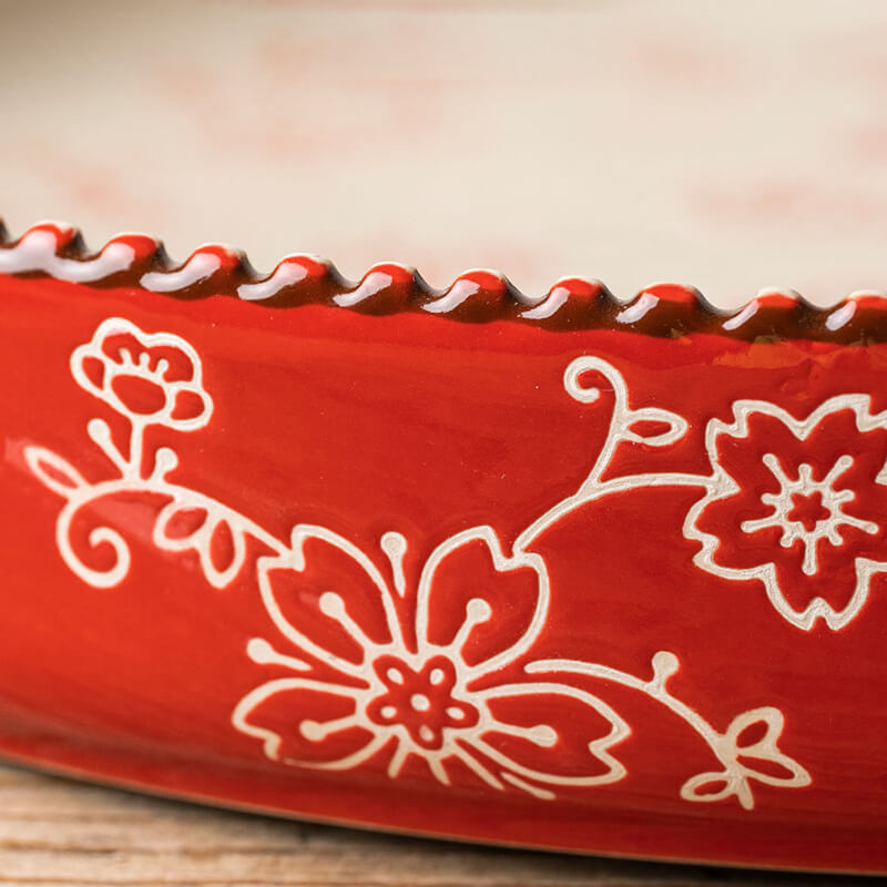 Plat à Four Céramique Sakura Peint à la Main | Motif Fleur de Cerisier | Valuna