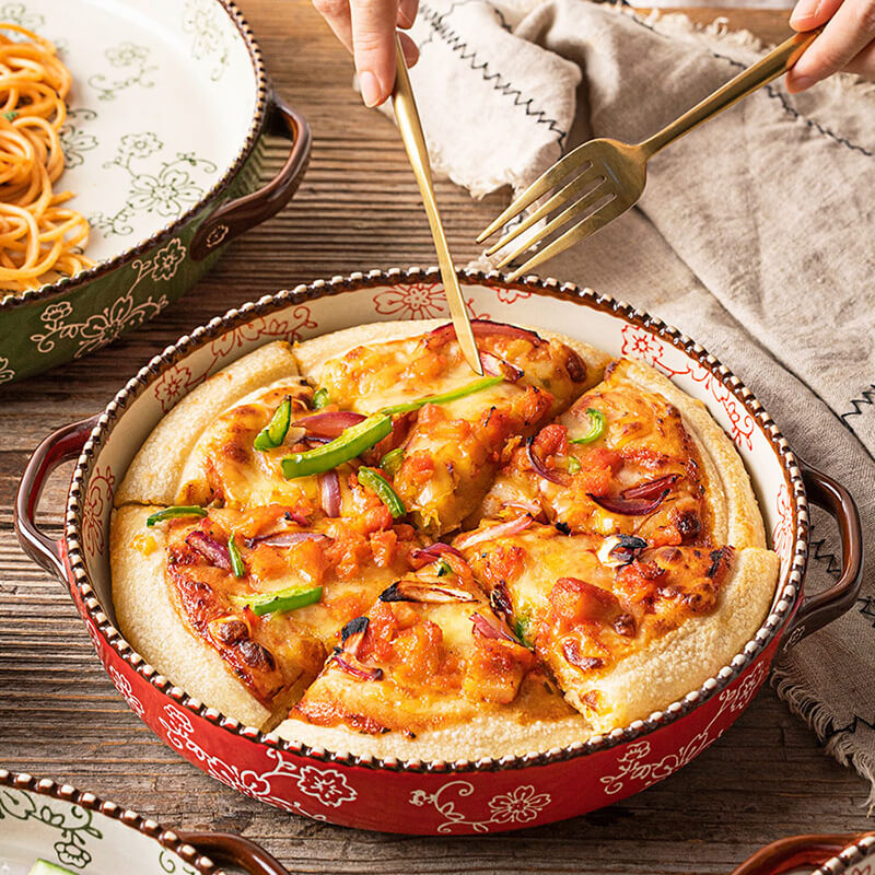 Plat à Four Céramique Sakura Peint à la Main | Motif Fleur de Cerisier | Valuna