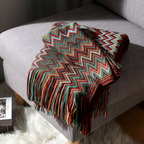 AcrylZagPlaid | Couverture en Polaire Boho Légère – Tricotée à la Main avec Pompons | Valuna