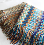 AcrylZagPlaid | Couverture en Polaire Boho Légère – Tricotée à la Main avec Pompons | Valuna