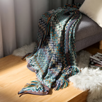 AcrylZagPlaid | Couverture en Polaire Boho Légère – Tricotée à la Main avec Pompons | Valuna