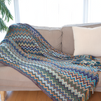 AcrylZagPlaid | Couverture en Polaire Boho Légère – Tricotée à la Main avec Pompons | Valuna