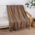 AcrylZagPlaid | Couverture en Polaire Boho Légère – Tricotée à la Main avec Pompons | Valuna